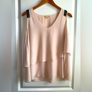 Takara Blush Layered Blouse with Embellished Shoulders